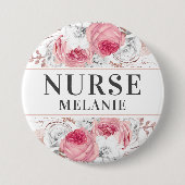 Roos Gold Silver Glitter Nurse Name Button Badge (Voorkant)