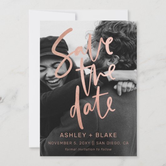 Roos Gold Simple Handwrite Calligrafie Save The Date (Voorkant)