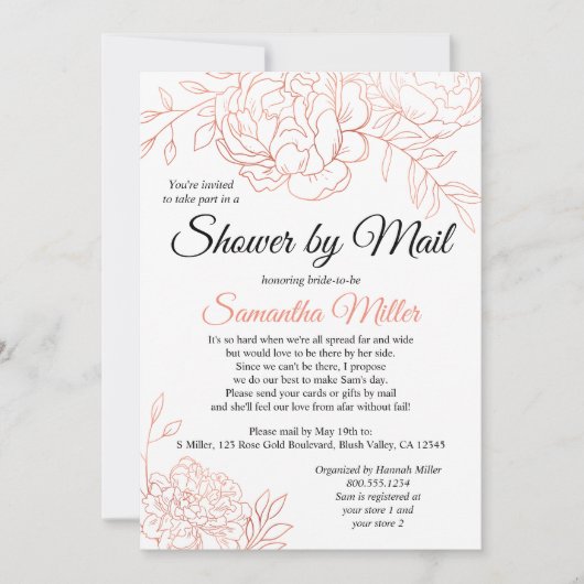 Roos Gold Sketched Flowers Vrijgezellenfeest per M Kaart (Voorkant)