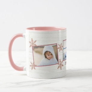 Roos Gold Snowflake kerstnaam en 3 foto's Mok