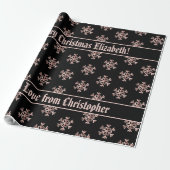 Roos Gold Snowflakes Pattern Kerstmis Black Cadeaupapier (Uitgerold)