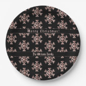 Roos Gold Snowflakes Snowflake Patroon Kerstmis Papieren Bordje (Voorkant)
