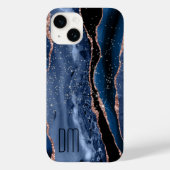 Roos Gold Sparkle Blue Abstract Monogram Case-Mate iPhone Case (Achterkant)