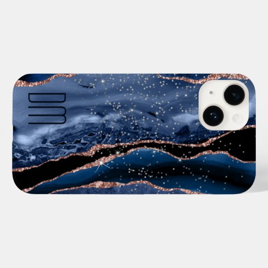 Roos Gold Sparkle Blue Abstract Monogram Case-Mate iPhone Case (Achterkant (horizontaal))