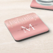 Roos Gold Sparkle Diamond Monogram Bier Onderzetter (Linkerzijde)