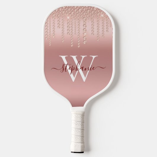 Roos Gold Sparkle Diamond Monogram Pickleball Paddle (Achterkant)