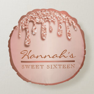 Roos Gold Sparkle Drippy Drip Party Swag Rond Kussen