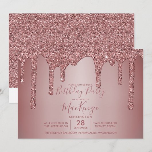 Roos Gold Sparkle Driving Glitter Birthday Kaart (Voorkant / Achterkant)