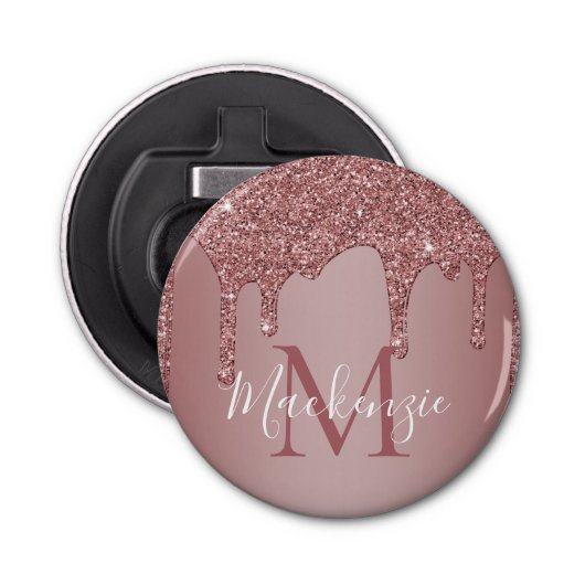 Roos Gold Sparkle Driving Glitter Monogram Button Flesopener (Voorkant)