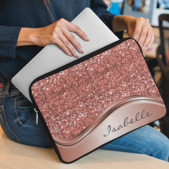 Roos Gold Sparkle Glam Bling Personalized Metal Laptop Sleeve (Creator heeft geüpload)