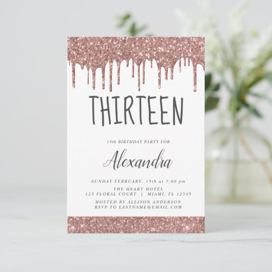 Roos Gold Sparkle Glitter 13e dertienjarig Kaart (Staand voorkant)