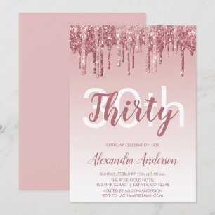 Roos Gold Sparkle Glitter 30th Birthday Party Kaart