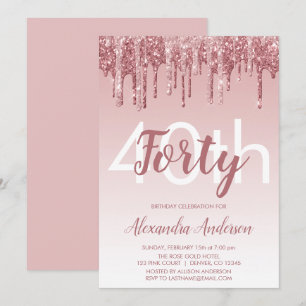Roos Gold Sparkle Glitter 40th Birthday Party Kaart