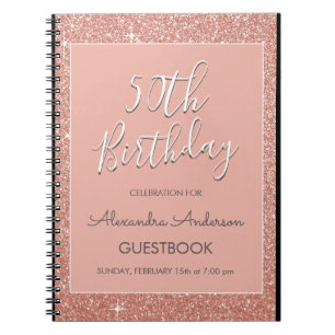 Roos Gold Sparkle Glitter 50th Birthday Guestbook Notitieboek