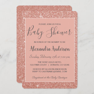 Roos Gold Sparkle Glitter Baby shower Invitation Kaart
