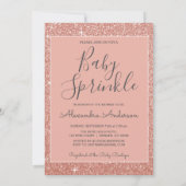 Roos Gold Sparkle Glitter Baby Sprinkle Invitation Kaart (Achterkant)