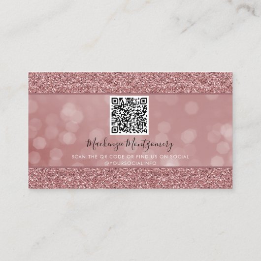 Roos Gold Sparkle Glitter Drift Bokeh QR Code Visitekaartje (Achterkant)