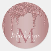 Roos Gold Sparkle Glitter Drift Monogram Ronde Sticker (Voorkant)