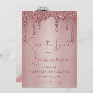 Roos Gold Sparkle Glitter Drift Quinceañera Save The Date