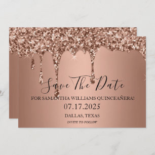 Roos Gold Sparkle Glitter Drift Quinceanera Save The Date