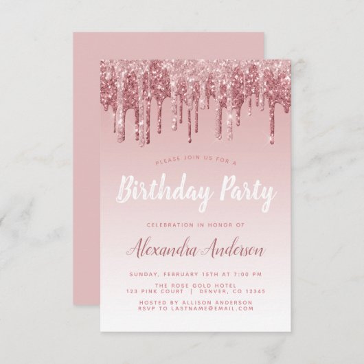 Roos Gold Sparkle Glitter Elke Leeftijd Verjaardag Kaart (Voorkant / Achterkant)