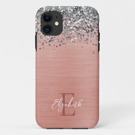 Roos Gold Sparkle Glitter Girly Monogram Naam Case-Mate iPhone Case (Achterkant)