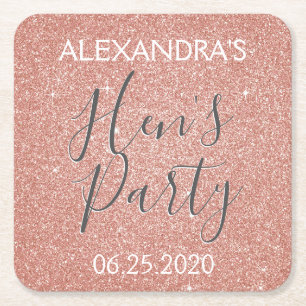 Roos Gold Sparkle Glitter Hen's Party Vierkante Kartonnen Onderzetter