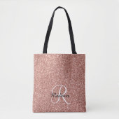 Roos Gold Sparkle Glitter Monogram  Draagtas (Voorkant)
