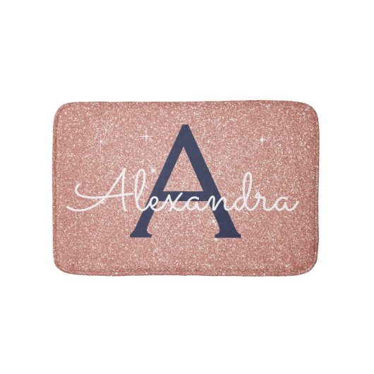 Roos Gold Sparkle Glitter Monogram Naam en Initiaa Badmat (Voorkant)