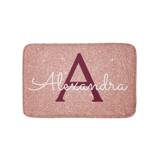 Roos Gold Sparkle Glitter Monogram Naam en Initiaa Badmat (Voorkant)