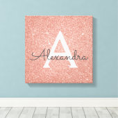Roos Gold Sparkle Glitter Monogram Naam en Initiaa Canvas Afdruk (Insitu (Houten vloer))