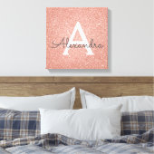 Roos Gold Sparkle Glitter Monogram Naam en Initiaa Canvas Afdruk (Insitu (Slaapkamer))