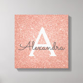 Roos Gold Sparkle Glitter Monogram Naam en Initiaa Canvas Afdruk (Voorkant)