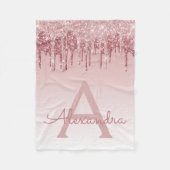 Roos Gold Sparkle Glitter Monogram Naam en Initiaa Fleece Deken (Voorkant)