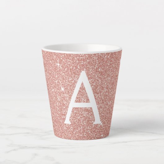Roos Gold Sparkle Glitter Monogram Naam en Initiaa Latte Mok (Voorkant)