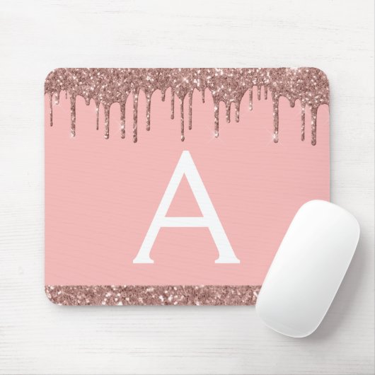 Roos Gold Sparkle Glitter Monogram Name Mousepad Muismat (Met muis)