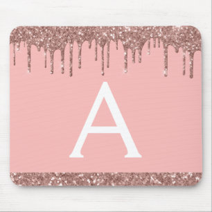 Roos Gold Sparkle Glitter Monogram Name Mousepad Muismat