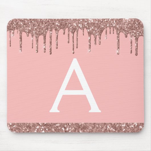 Roos Gold Sparkle Glitter Monogram Name Mousepad Muismat (Voorkant)
