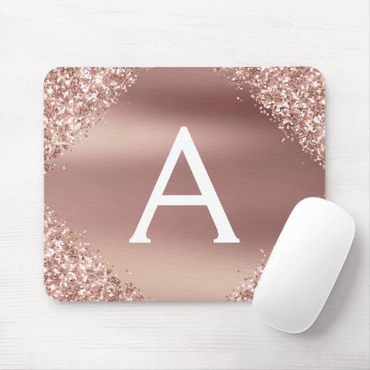 Roos Gold Sparkle Glitter Monogram Name Mousepad Muismat (Met muis)