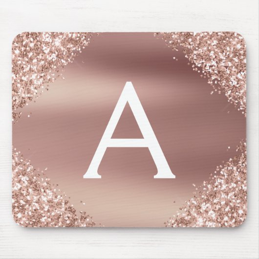 Roos Gold Sparkle Glitter Monogram Name Mousepad Muismat (Voorkant)
