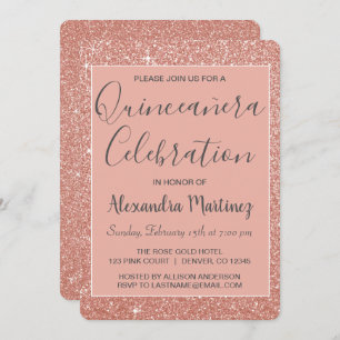 Roos Gold Sparkle Glitter Quinceanera Celebration Kaart