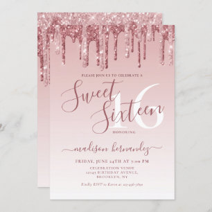 Roos Gold Sparkle Glitter Sweet Sixteen Birthday Kaart