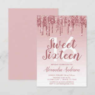 Roos Gold Sparkle Glitter Sweet Sixteen Birthday Kaart