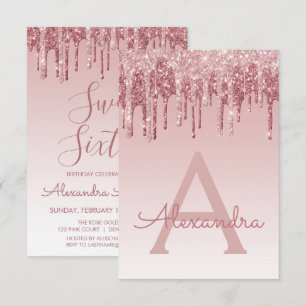 Roos Gold Sparkle Glitter Sweet Sixteen Birthday Kaart