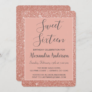 Roos Gold Sparkle Glitter Sweet Sixteen Birthday Kaart