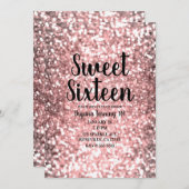 Roos Gold Sparkle Licht Glitter Sparkly Sweet 16 Kaart (Voorkant / Achterkant)