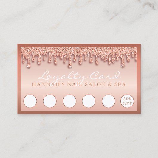 Roos Gold Sparkle Nail Salon Glitter Loyaliteit Ka Visitekaartje (Voorkant)