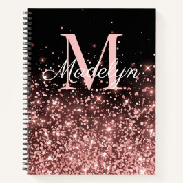 Roos Gold Sparkles monogram naam Notitieboek