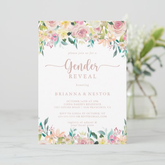 Roos Gold Spring Bloemen Geslacht Onthullen Partij Kaart (Staand voorkant)