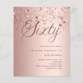 Roos Gold Stars Budget 60e verjaardagsuitnodiging (Voorkant)